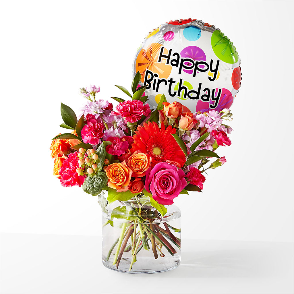 Fiesta Bouquet with Birthday Balloon – DESIGNER'S TOUCH FLORIST & GIFT SHOP LLC, West Union SC