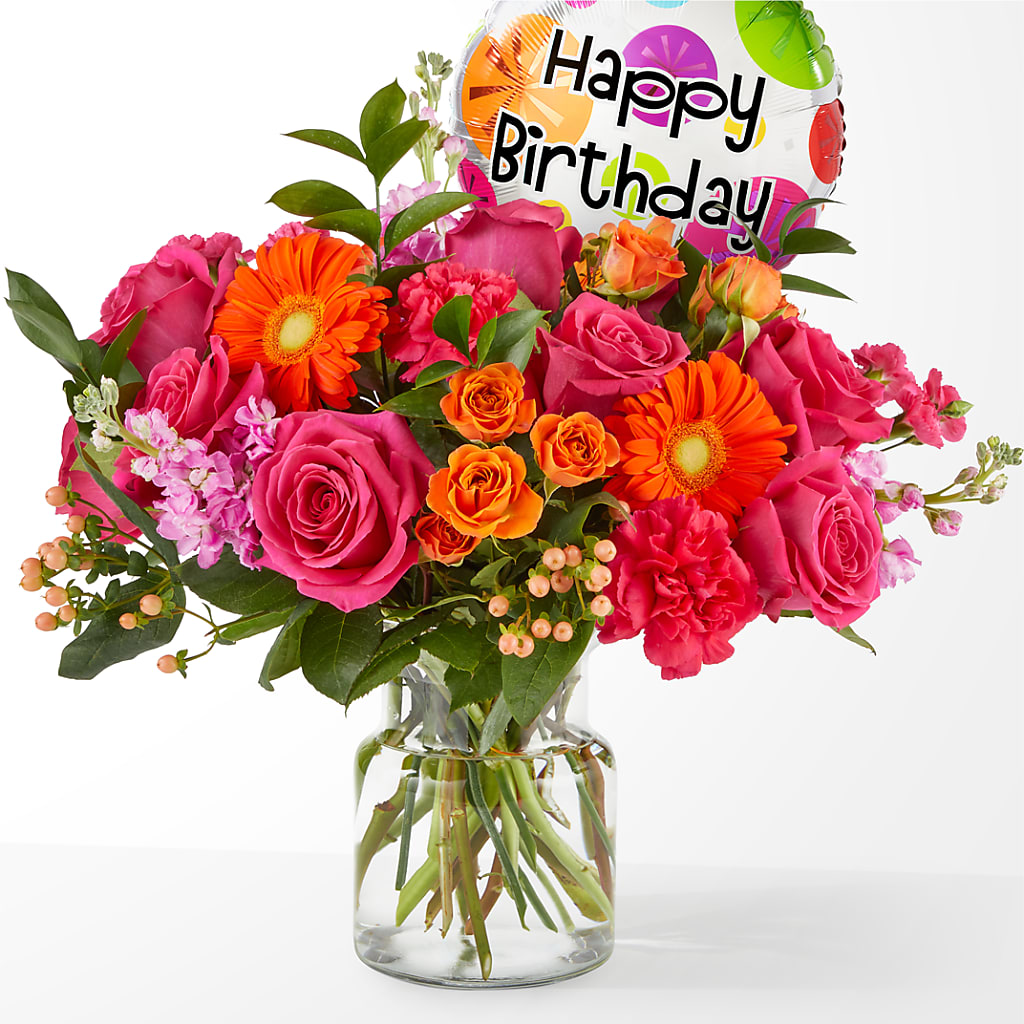 Fiesta Bouquet with Birthday Balloon – DESIGNER'S TOUCH FLORIST & GIFT SHOP LLC, West Union SC