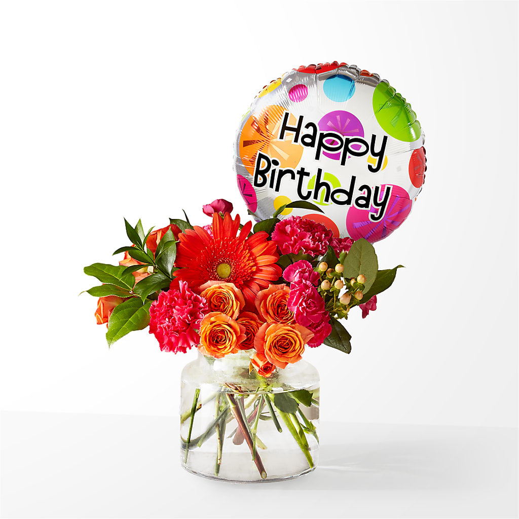 Fiesta Bouquet with Birthday Balloon – DESIGNER'S TOUCH FLORIST & GIFT SHOP LLC, West Union SC