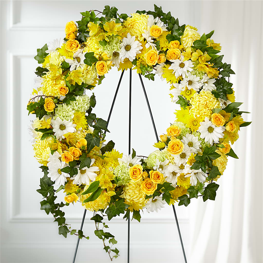 Golden Remembrance Wreath – DESIGNER'S TOUCH FLORIST & GIFT SHOP LLC, West Union SC