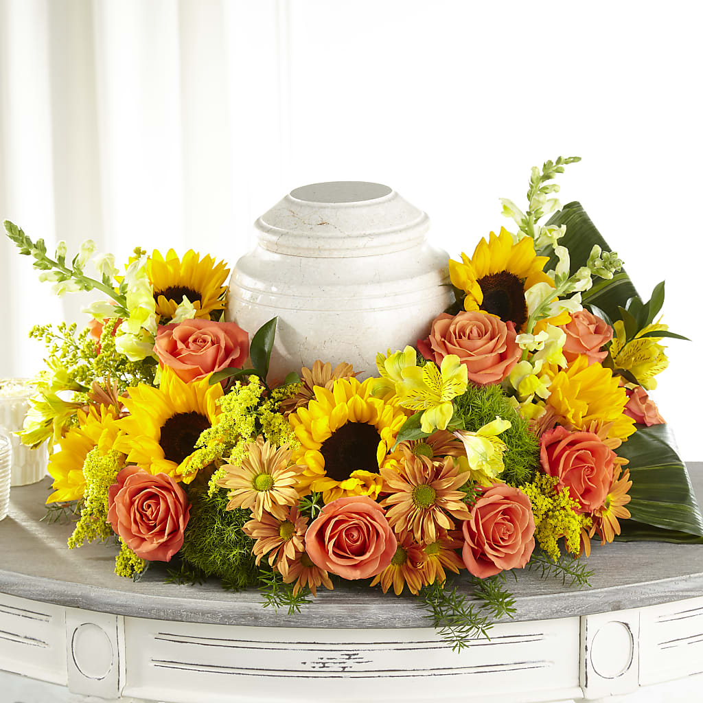 Faithful Sunflower Cremation Adornment – DESIGNER'S TOUCH FLORIST & GIFT SHOP LLC, West Union SC
