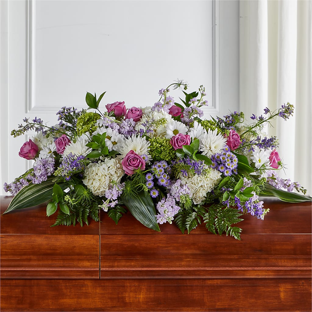 Meadows of Serenity Casket Spray – DESIGNER'S TOUCH FLORIST & GIFT SHOP LLC, West Union SC