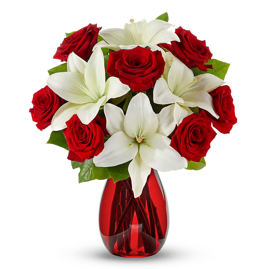 Classic Red Rose & White Lily Bouquet